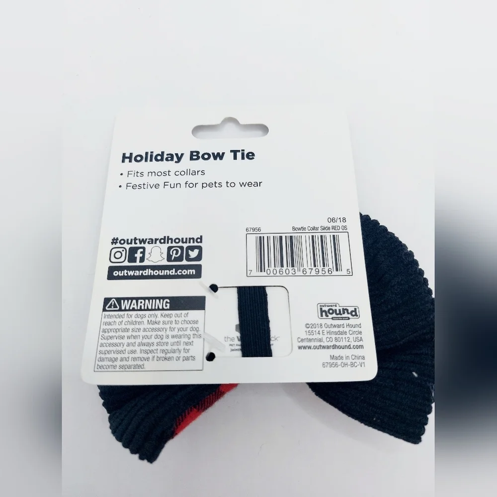 Black and Red‎ Plaid Holiday Bow Tie Collar Slider For Dogs Outward Hound